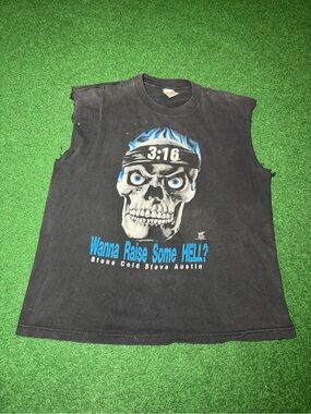 Stone Cold Vintage Cut Off Skull Flame Shirt L/XL WWF Austin 3:16 Raise Hell